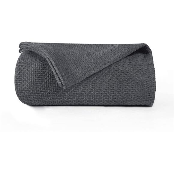 100% Cotton Bed Blanket, Breathable Thermal Blanket King Size, Soft Honeycomb - Picture 1 of 8